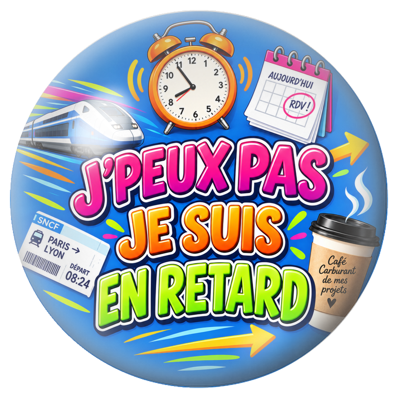 Cabochon en Verre Illustré J’Peux Pas, Je suis en Retard 12 à 25mm pour la Création de Bijoux Fantaisie - DIY