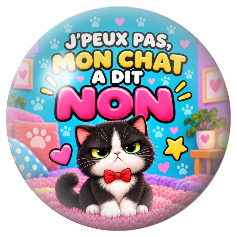 Cabochon en Verre Illustré J’Peux Pas, mon Chat a dit Non 12 à 25mm pour la Création de Bijoux Fantaisie - DIY