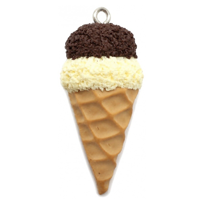 Breloque Glace Vanille/Chocolat en Fimo Fait-Main 35x15mm