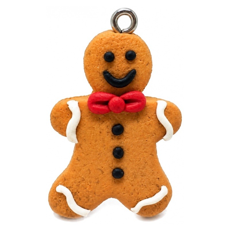 Breloque Bonhomme en Pain d'Épices Noël en Fimo Fait-Main 30x20mm