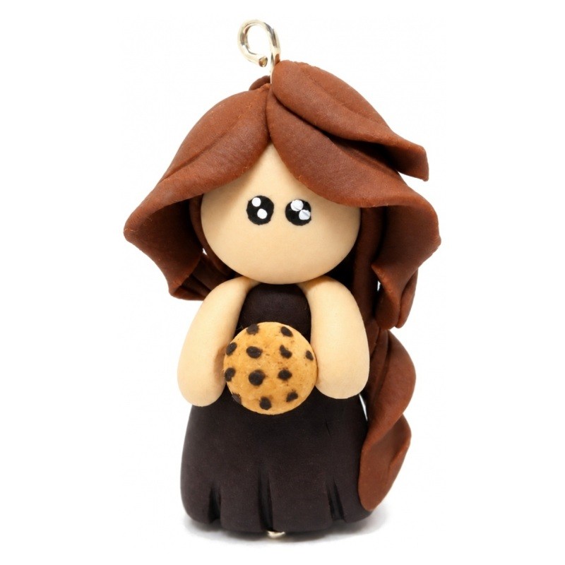 Breloque Chibi Poupée Cookie en Fimo Fait-Main 30x20mm