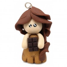 Breloque Chibi Poupée Tablette Chocolat en Fimo Fait-Main 30x20mm pour la Création de Bijoux Fantaisie - DIY