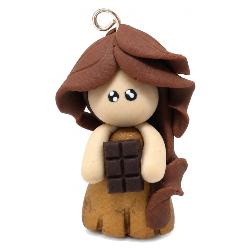 Breloque Chibi Poupée Tablette Chocolat en Fimo Fait-Main 30x20mm