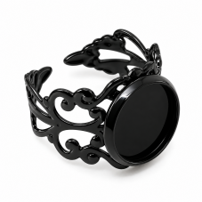 Support de Bague Ajustable Noir Ajouré pour Cabochon 12mm pour la Création de Bijoux Fantaisie - DIY