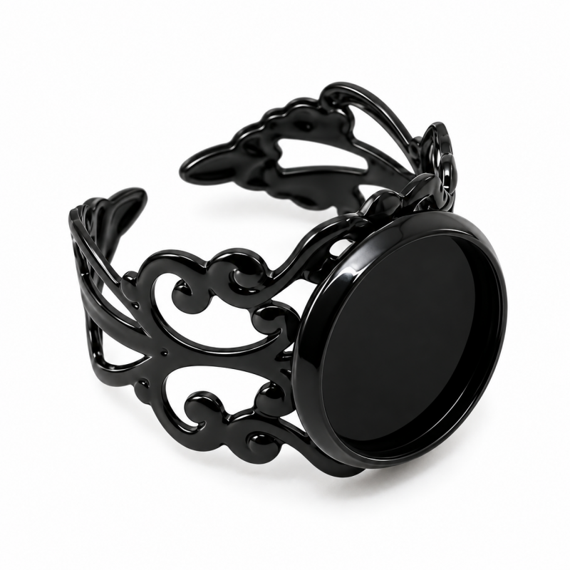 Support de Bague Ajustable Noir Ajouré pour Cabochon 12mm