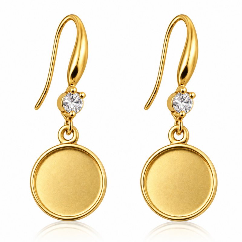 1 Paire de Supports de Boucles d’Oreilles en Acier Inoxydable Doré avec Zircon pour Cabochon 10mm