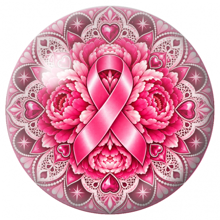 Cabochon en Verre Illustré Mandala Floral au Ruban Rose 12 à 25mm