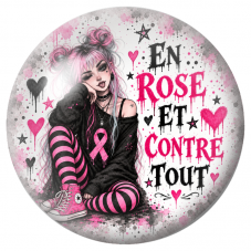 Cabochon en Verre Illustré Jeune Femme Gothique En Rose et Contre Tout 12 à 25mm pour la Création de Bijoux Fantaisie - DIY