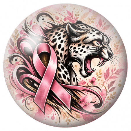 Cabochon en Verre Illustré Panthère au Ruban Rose 12 à 25mm