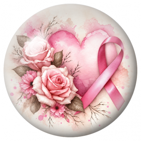 Cabochon en Verre Illustré Cœur Fleuri et Ruban Rose 12 à 25mm