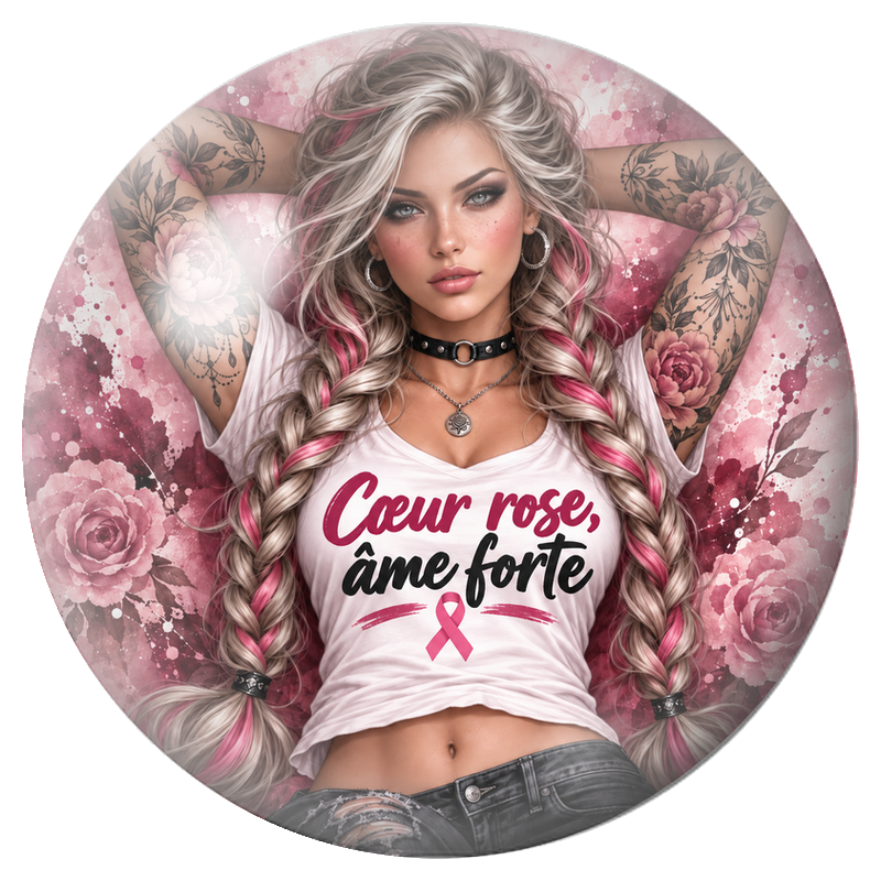 Cabochon en Verre Illustré Cœur Rose, Âme Forte 12 à 25mm pour la Création de Bijoux Fantaisie - DIY
