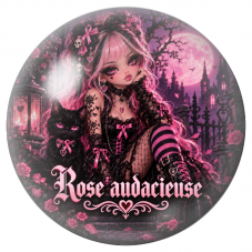 Cabochon en Verre Illustré Jeune Fille Gothique Rose Audacieuse 12 à 25mm pour la Création de Bijoux Fantaisie - DIY