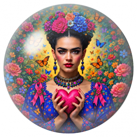 Cabochon en Verre Illustré Frida Kahlo au Cœur Rose 12 à 25mm