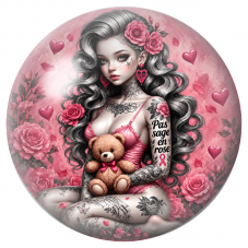 Cabochon en Verre Illustré Femme Tatouée Pas Sage en Rose 12 à 25mm pour la Création de Bijoux Fantaisie - DIY