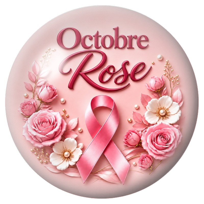 Cabochon en Verre Illustré Octobre Rose aux Fleurs et Perles 12 à 25mm pour la Création de Bijoux Fantaisie - DIY