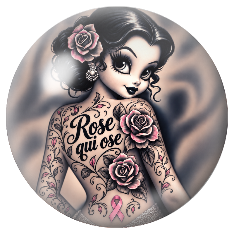 Cabochon en Verre Illustré Femme Tatouée Rose Qui Ose 12 à 25mm pour la Création de Bijoux Fantaisie - DIY