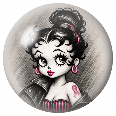Cabochon en Verre Illustré Pin-up Motarde au Ruban Rose 12 à 25mm
