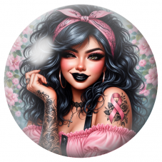 Cabochon en Verre Illustré Femme Rock au Ruban Rose 12 à 25mm pour la Création de Bijoux Fantaisie - DIY