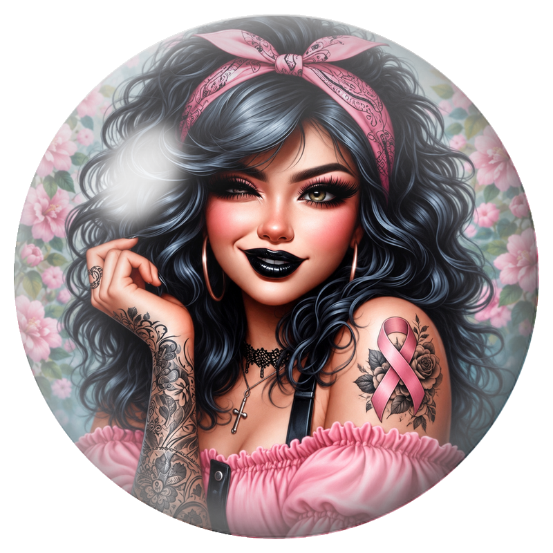 Cabochon en Verre Illustré Femme Rock au Ruban Rose 12 à 25mm pour la Création de Bijoux Fantaisie - DIY