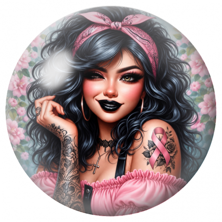 Cabochon en Verre Illustré Femme Rock au Ruban Rose 12 à 25mm