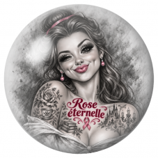 Cabochon en Verre Illustré Femme Tatouée Rose Éternelle 12 à 25mm pour la Création de Bijoux Fantaisie - DIY