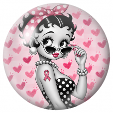 Cabochon en Verre Illustré Pin-up au Ruban et Cœurs Roses 12 à 25mm pour la Création de Bijoux Fantaisie - DIY