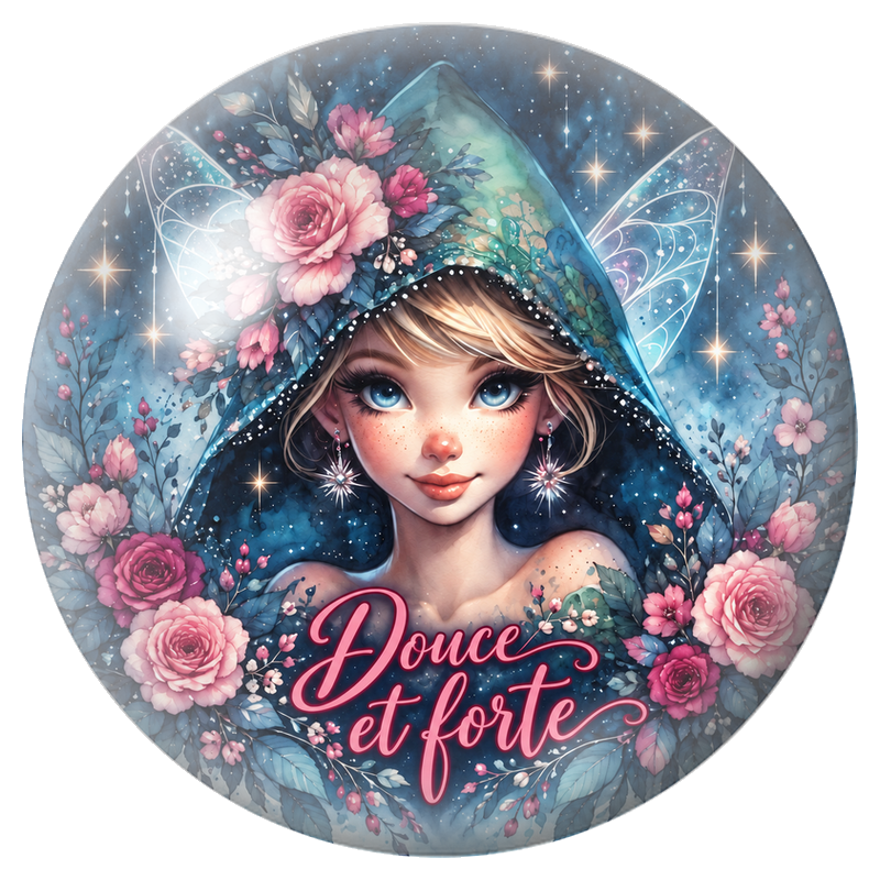 Cabochon en Verre Illustré Fée Douce et Forte aux Roses 12 à 25mm pour la Création de Bijoux Fantaisie - DIY