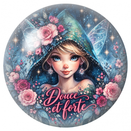 Cabochon en Verre Illustré Fée Douce et Forte aux Roses 12 à 25mm