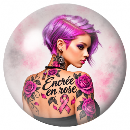 Cabochon en Verre Illustré Femme Tatouée Encrée en Rose 12 à 25mm