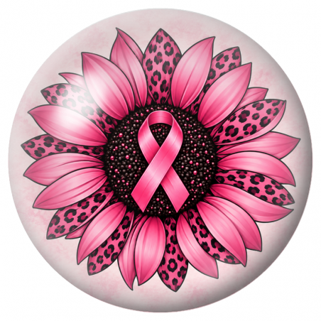 Cabochon en Verre Illustré Fleur Léopard au Ruban Rose 12 à 25mm