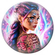 Cabochon en Verre Illustré Femme Tatouée Rose à Fleur de Peau 12 à 25mm pour la Création de Bijoux Fantaisie - DIY