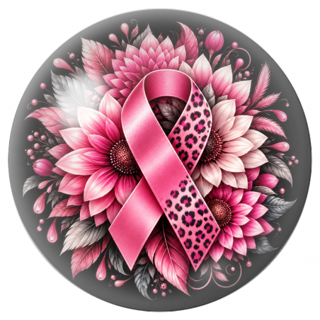 Cabochon en Verre Illustré Ruban Rose Léopard aux Fleurs 12 à 25mm