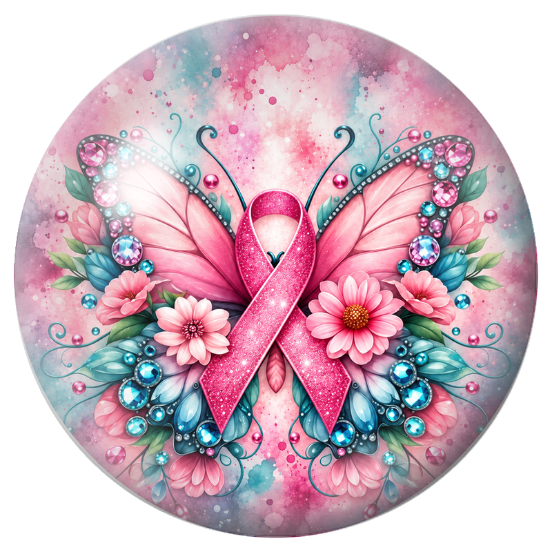 Cabochon en Verre Illustré Papillon Fleuri au Ruban Rose 12 à 25mm pour la Création de Bijoux Fantaisie - DIY