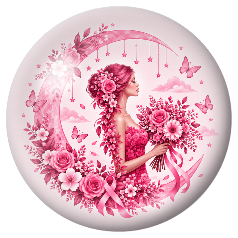 Cabochon en Verre Illustré Femme Fleurie sur Croissant de Lune 12 à 25mm pour la Création de Bijoux Fantaisie - DIY