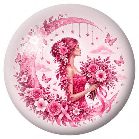 Cabochon en Verre Illustré Femme Fleurie sur Croissant de Lune 12 à 25mm