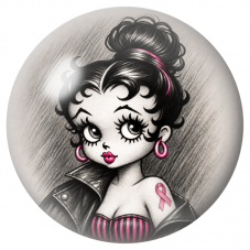 Cabochon en Verre Illustré Pin-up Rétro au Ruban Rose 12 à 25mm pour la Création de Bijoux Fantaisie - DIY