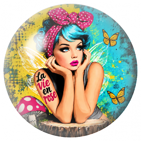 Cabochon en Verre Illustré Fée Pin-up La Vie en Rose 12 à 25mm