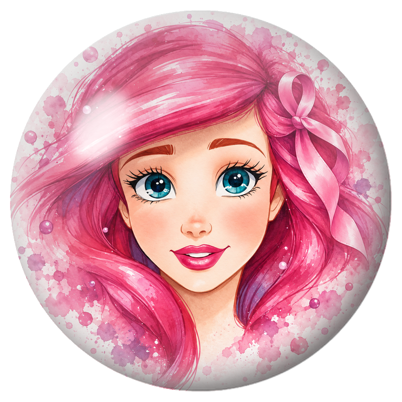 Cabochon en Verre Illustré Femme aux Cheveux Roses et Ruban 12 à 25mm pour la Création de Bijoux Fantaisie - DIY