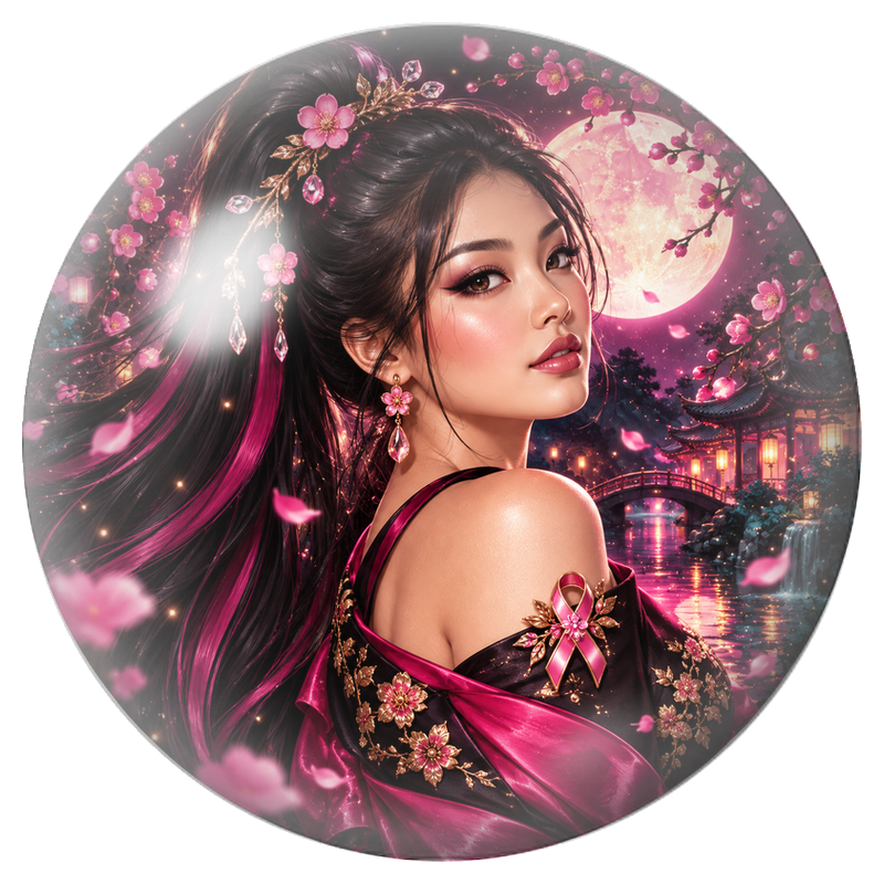 Cabochon en Verre Illustré Femme au Ruban sous la Lune Rose 12 à 25mm pour la Création de Bijoux Fantaisie - DIY