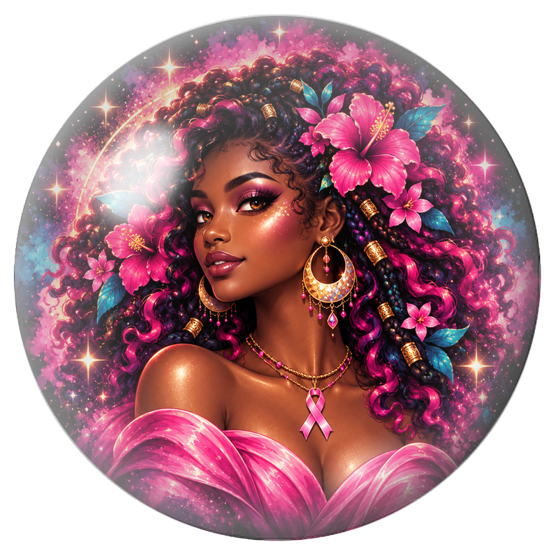Cabochon en Verre Illustré Femme aux Hibiscus et Ruban Rose 12 à 25mm pour la Création de Bijoux Fantaisie - DIY