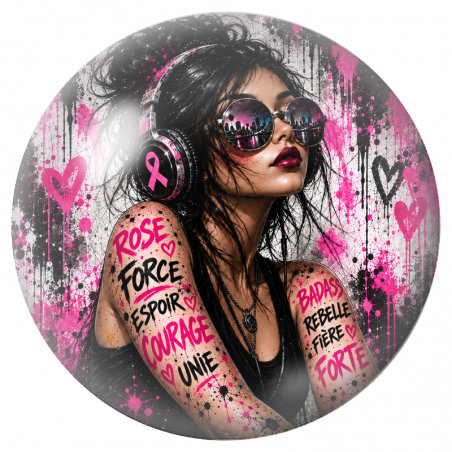 Cabochon en Verre Illustré Femme Rebelle, Fière et Forte 12 à 25mm