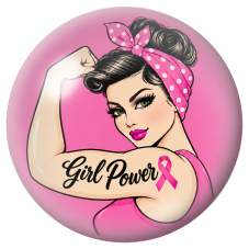 Cabochon en Verre Illustré Pin-up Girl Power au Ruban Rose 12 à 25mm pour la Création de Bijoux Fantaisie - DIY