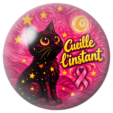 Cabochon en Verre Illustré Chat Noir Cueille l’Instant 12 à 25mm pour la Création de Bijoux Fantaisie - DIY