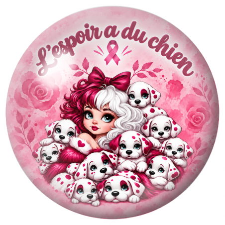 Cabochon en Verre Illustré Femme et Chiots L’Espoir a du Chien 12 à 25mm