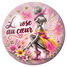 Cabochon en Verre Illustré Fée Le Rose au Cœur 12 à 25mm pour la Création de Bijoux Fantaisie - DIY