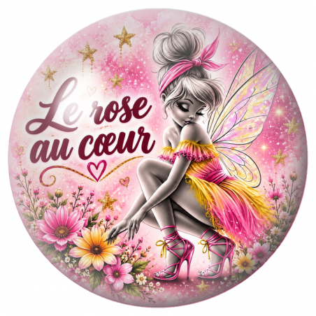 Cabochon en Verre Illustré Fée Le Rose au Cœur 12 à 25mm