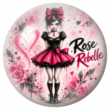 Cabochon en Verre Illustré Poupée Gothique Rose Rebelle 12 à 25mm pour la Création de Bijoux Fantaisie - DIY