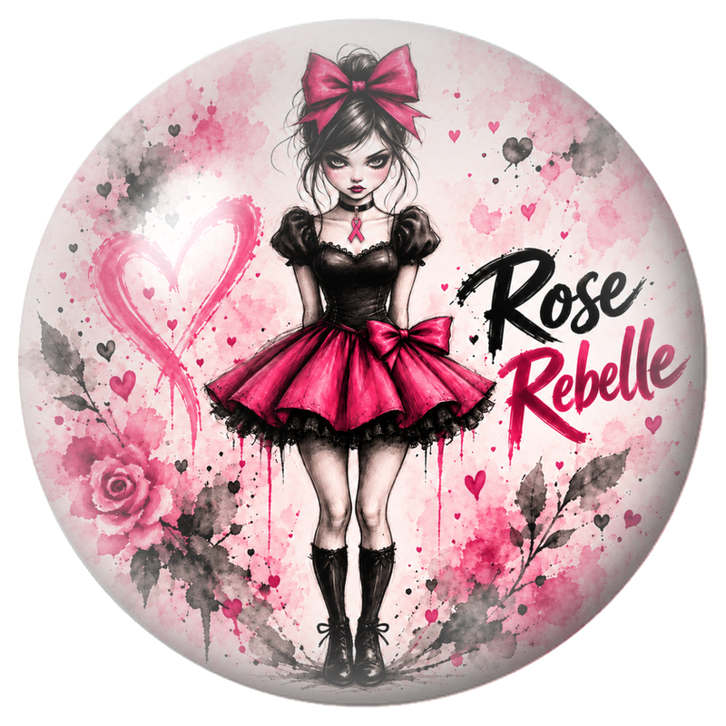 Cabochon en Verre Illustré Poupée Gothique Rose Rebelle 12 à 25mm pour la Création de Bijoux Fantaisie - DIY