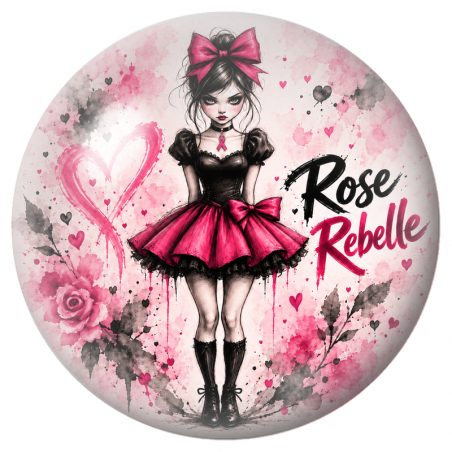 Cabochon en Verre Illustré Poupée Gothique Rose Rebelle 12 à 25mm