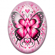 Cabochon en Verre Illustré Papillon au Ruban Rose 13x18, 18x25 ou 30x40mm pour la Création de Bijoux Fantaisie - DIY
